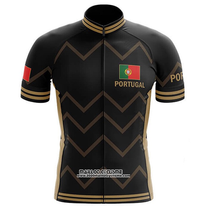 2020 Maillot Ciclismo Champion Portugal Noir Jaune Manches Courtes et Cuissard